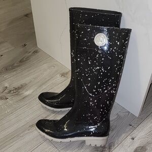 Lemon Jelly Black Speckled Rain Boots | European 39 | Made in Portugal